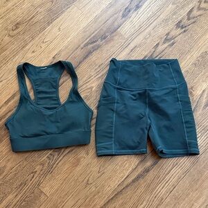 Fabletics Dark Green Sports Bra and Shorts Set